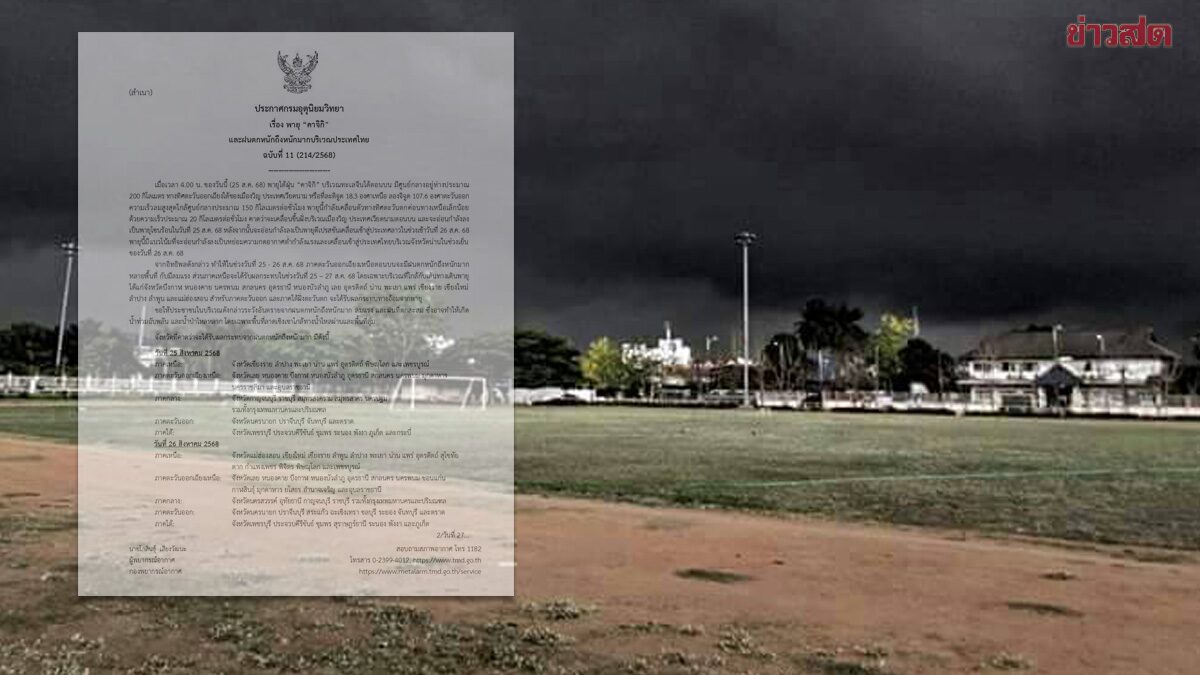 กรมอุตุฯ ประกาศฉบับ11 เตือนฤทธิ์พายุ 'คาจิกิ' เปิดชื่อจว.ฝนตกหนักมาก