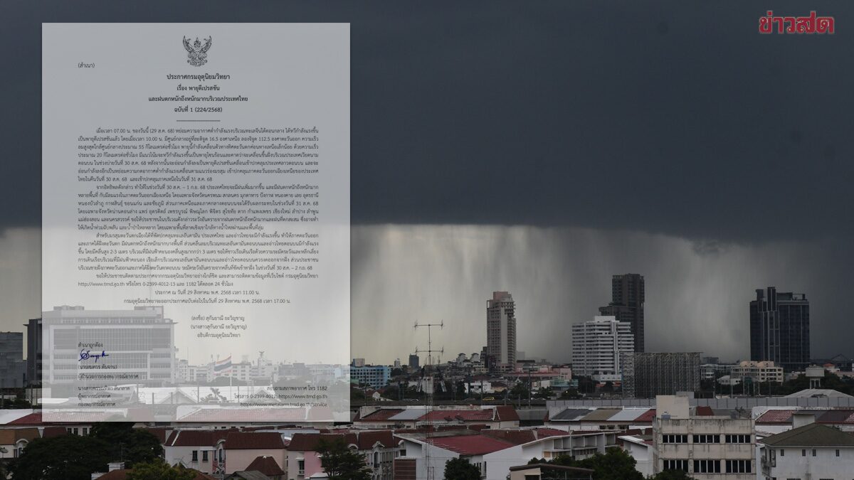 กรมอุตุฯ ประกาศฉบับที่ 1 เตือน พายุดีเปรสชัน ฝนตกหนักถึงหนักมาก