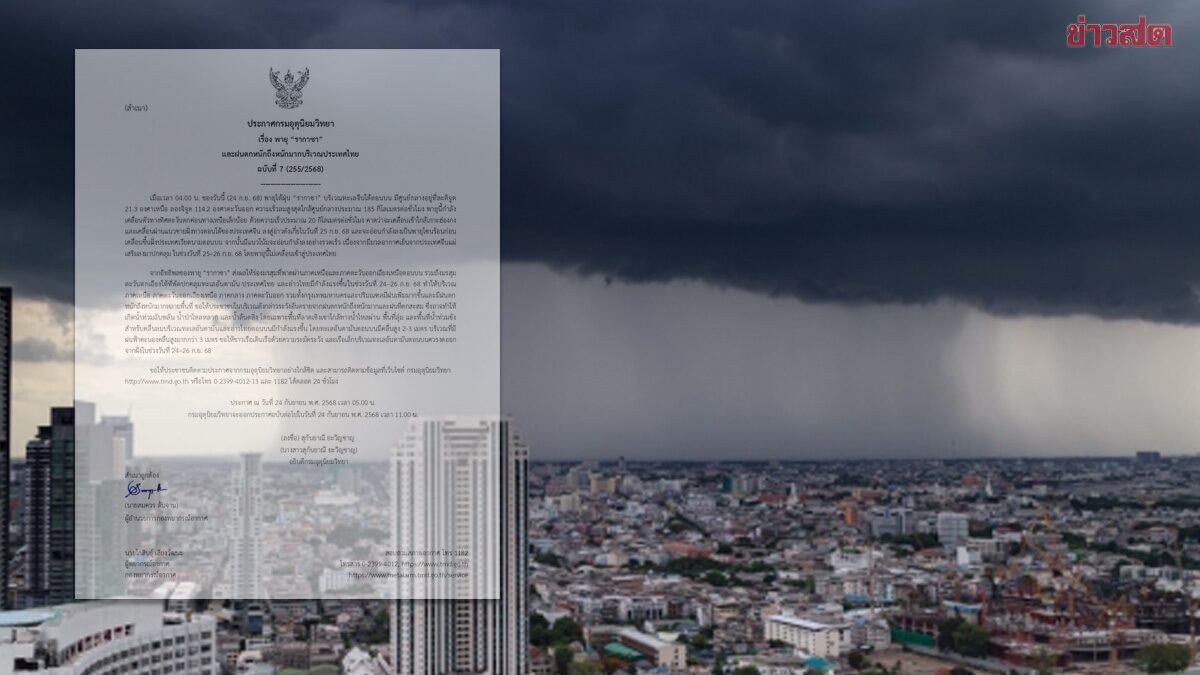 กรมอุตุฯ ประกาศฉบับ7 พายุรากาซา มรสุมถล่ม ฝนตกหนักถึงหนักมาก