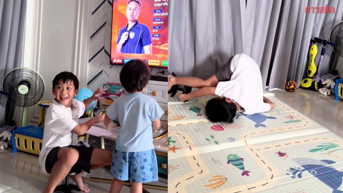 ดีใจจนตีลังกา! รีแอค ‘น้องลิสบอน’ ลูกชาย อุ้ม ธีราทร หลังเห็นคุณพ่อมีชื่อติดทีมชาติไทย