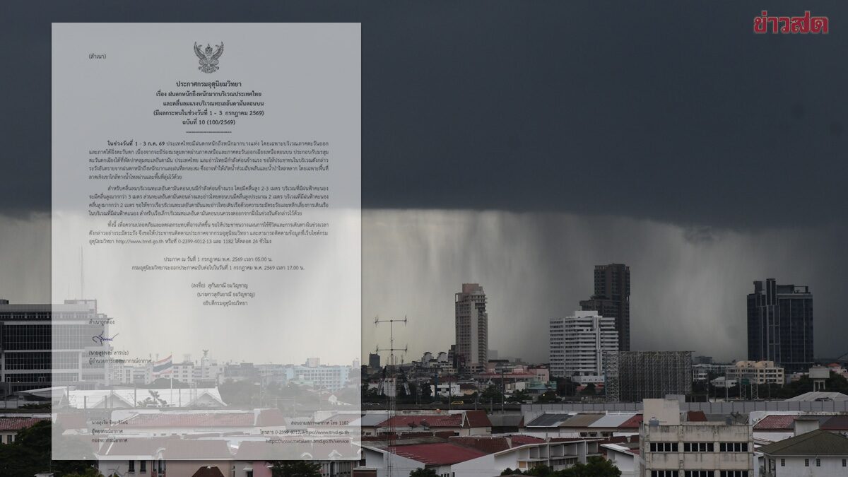 กรมอุตุฯ ประกาศฉบับที่ 10 เตือน ฝนตกหนักถึงหนักมาก ระวังอันตราย