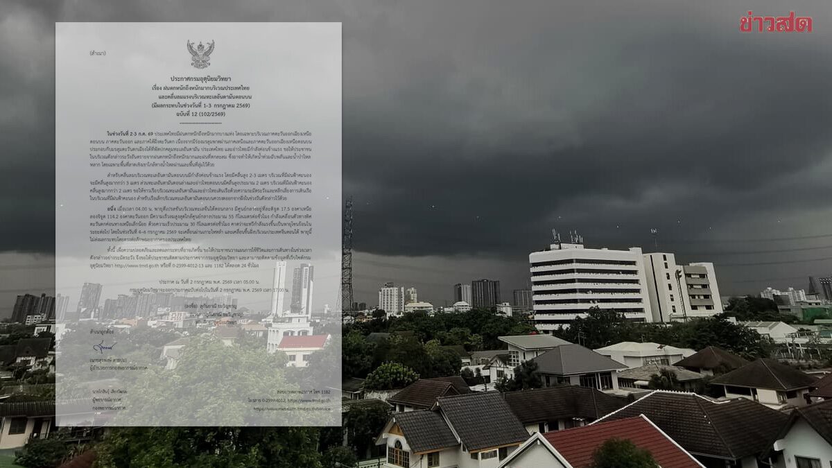 กรมอุตุฯ ประกาศฉบับที่ 12 เตือน ฝนตกหนักถึงหนักมาก ระวังอันตราย