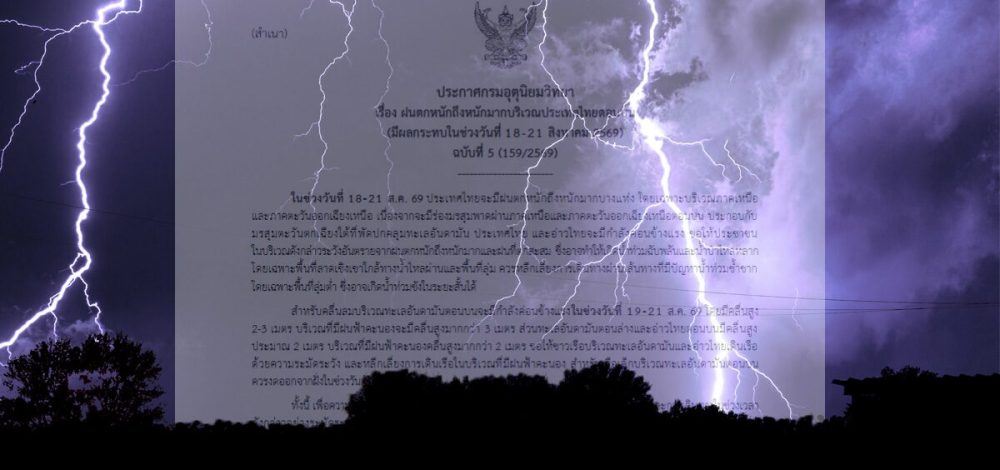 เริ่มถล่มพรุ่งนี้ กรมอุตุนิยมวิทยา เตือนฝนตกหนักมาก ฉบับที่ 5 เปิดชื่อจังหวัดโดนเต็มๆ จับตา 4 วัน 96 ชั่วโมง