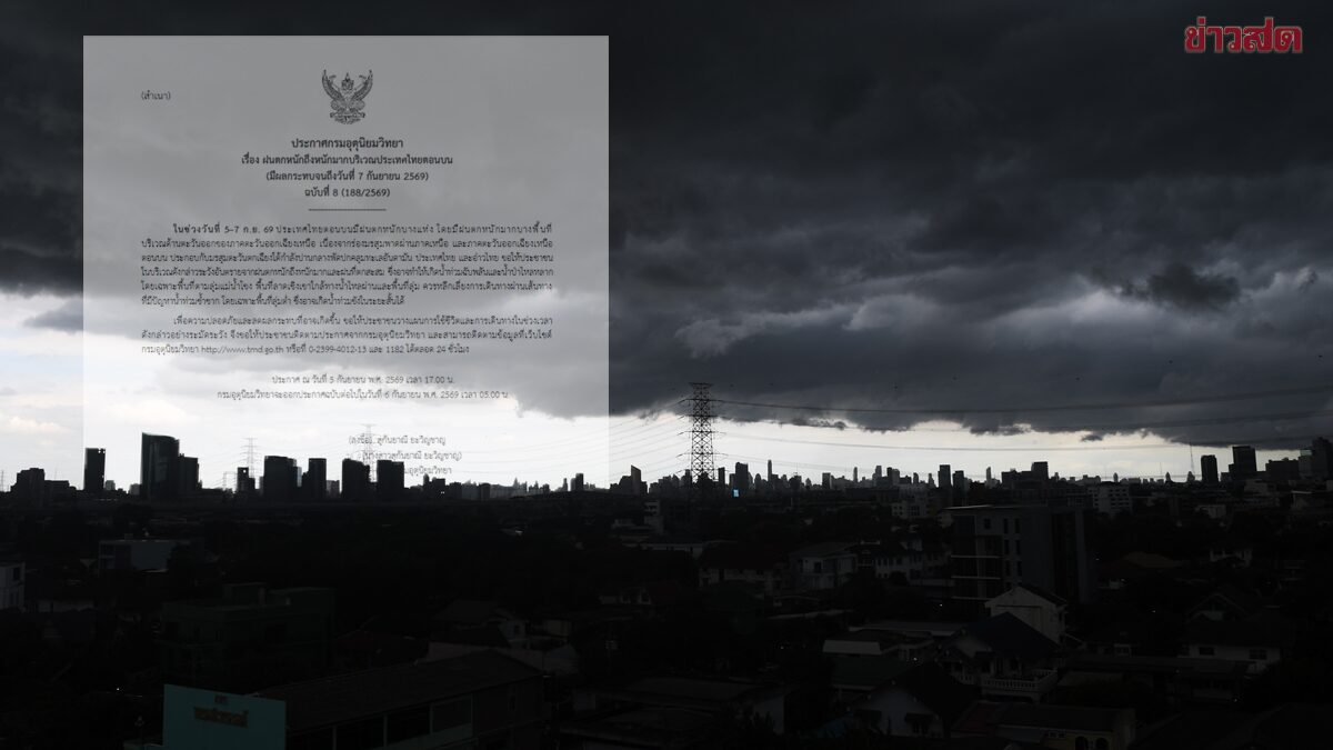 กรมอุตุนิยมวิทยา เตือนฉบับที่ 8 ฝนตกหนักถึงหนักมาก เปิดชื่อจังหวัดโดนเต็มๆ