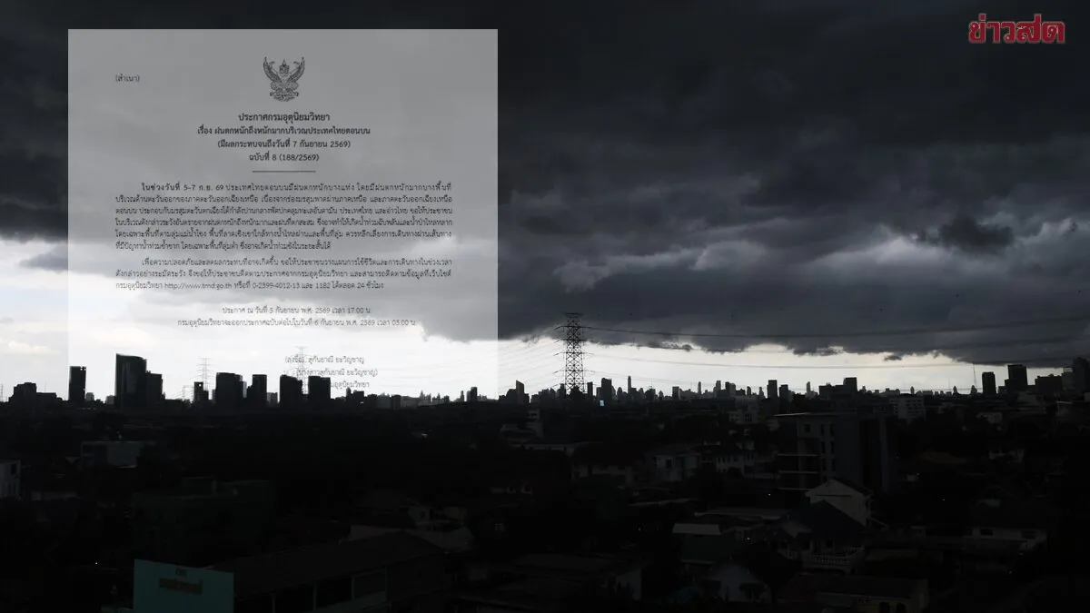 กรมอุตุนิยมวิทยา เตือนฉบับที่ 8 ฝนตกหนักถึงหนักมาก เปิดชื่อจังหวัดโดนเต็มๆ