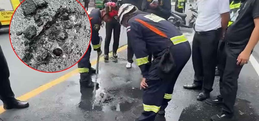 รู้สาเหตุแล้ว แก๊สรั่วใต้พื้นผิวถนนกรุงเกษม แยกประชาเกษม หลังเจ้าหน้าที่เข้าตรวจสอบ