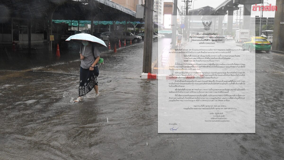 กรมอุตุฯ ประกาศฉบับที่ 8 อากาศแปรปรวน เตือน ฝนตกหนักถึงหนักมาก