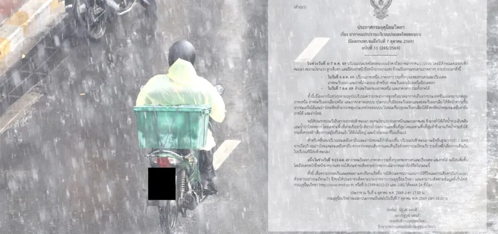 กรมอุตุนิยมวิทยา เตือนอากาศแปรปรวน ฉบับที่ 11 เปิดชื่อจังหวัดฝนถล่มพรุ่งนี้