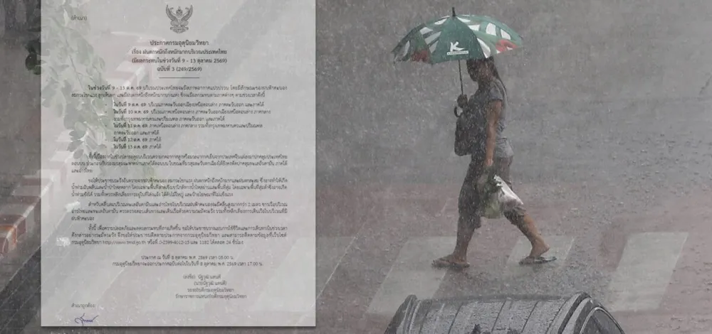 กรมอุตุฯ ประกาศฉบับที่ 3 ฝนตกหนักถึงหนักมาก ระลอกใหม่ 9-13 ต.ค.นี้